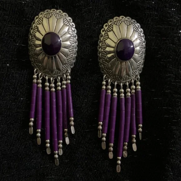 Vintage Hopi Purple Sugilite Concho earrings - Picture 8 of 9